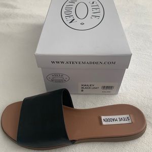steve madden black leather sandals